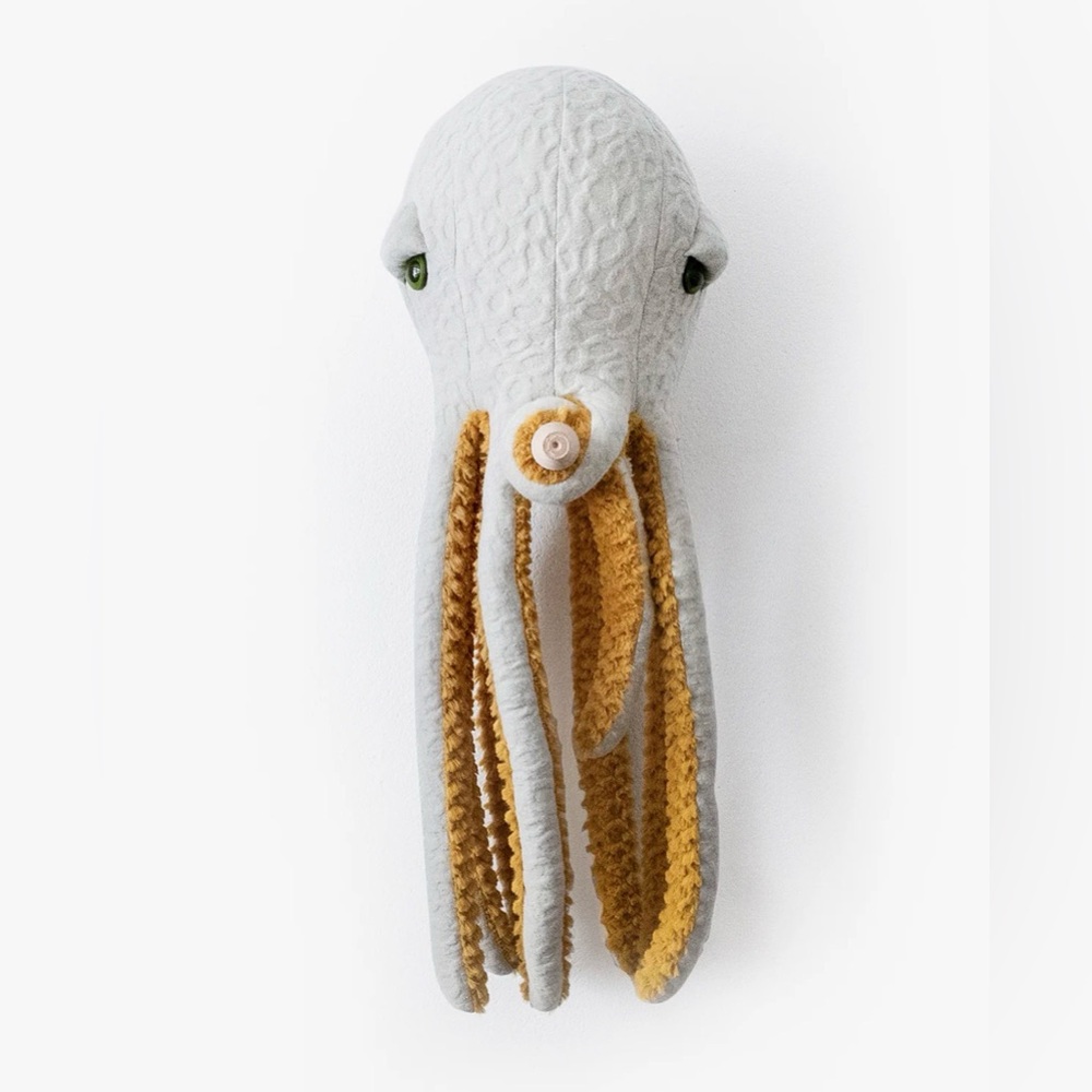 BigStuffed Octopus Pop Silver & Mustard Yellow – Designer French Plush